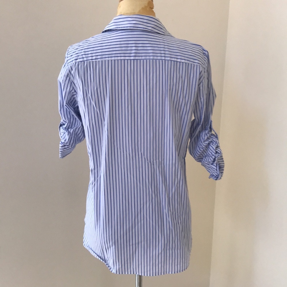 Calvin Klein white /blue striped lace up top . - Picture 4 of 8